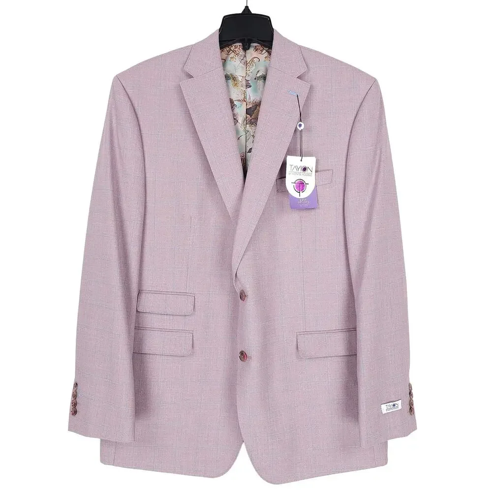 Tayion Mens Classic Fit Suit Jacket Blazer 44R Pink Blue Windowpane Stretch NWT
